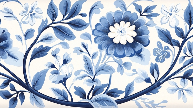 高清大图下载【趣麦麦图】青花瓷风格花卉图案