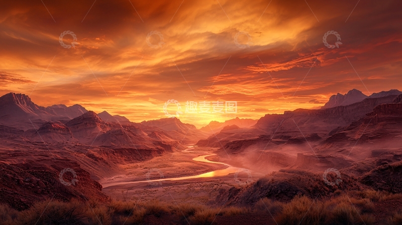 高清大图下载【趣麦麦图】壮丽的日落山谷景象