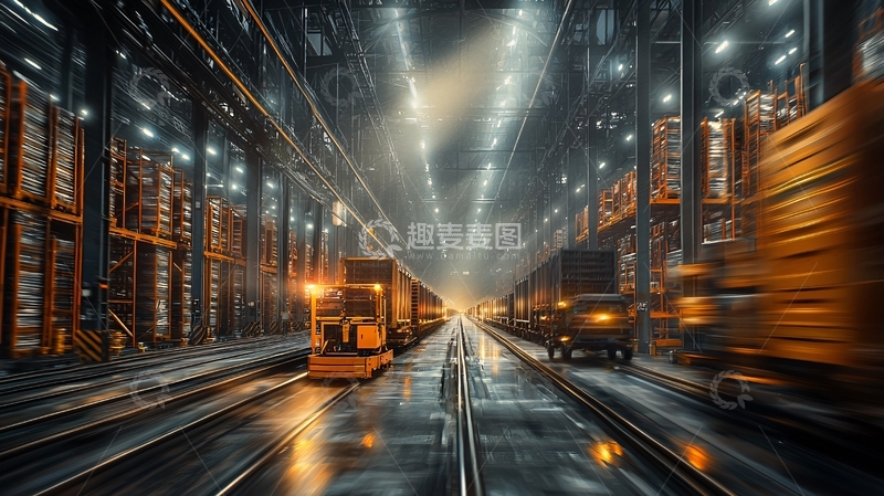 高清大图下载【趣麦麦图】仓库内部的卡车运输