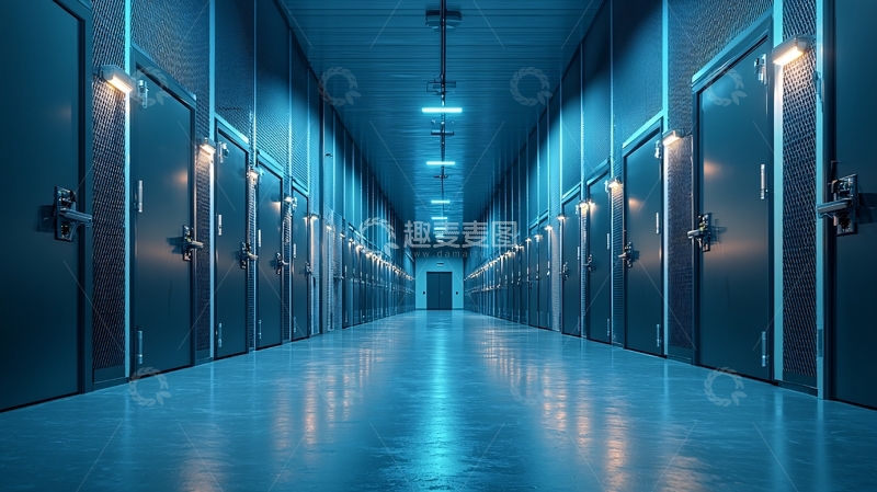 高清大图下载【趣麦麦图】蓝色调长廊配很多门