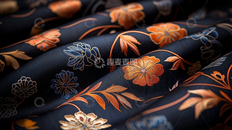 高清大图下载【趣麦麦图】深色底金色花纹布料