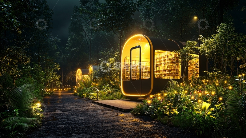 高清大图下载【趣麦麦图】森林中的小屋夜景