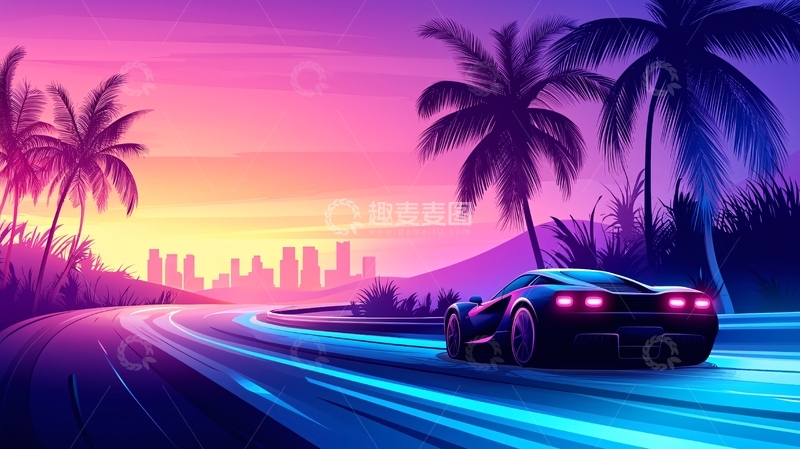 高清大图下载【趣麦麦图】复古未来主义汽车行驶