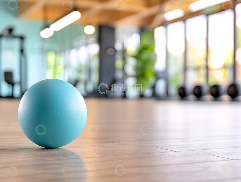 高清大图下载【趣麦麦图】健身房里的蓝色瑜伽球