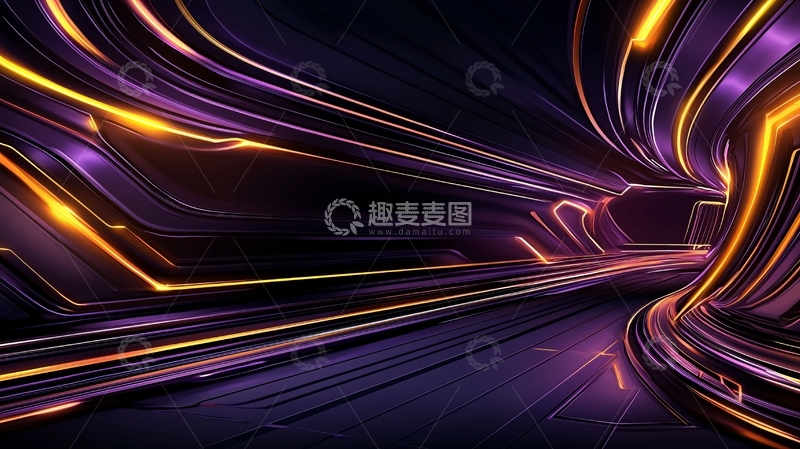 高清大图下载【趣麦麦图】紫色金色发光线条交织