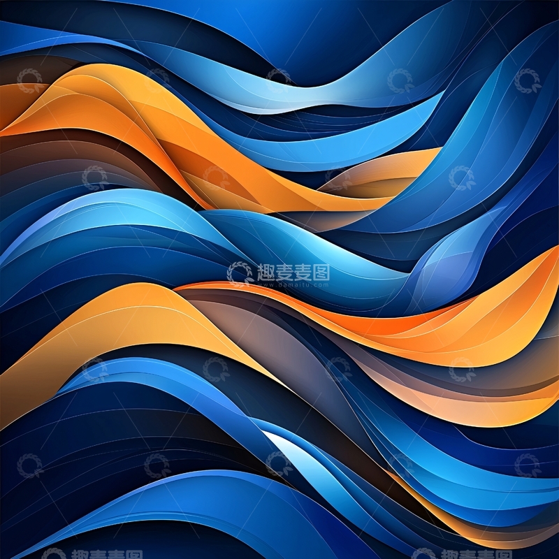 高清大图下载【趣麦麦图】蓝色和金色交织的抽象波浪
