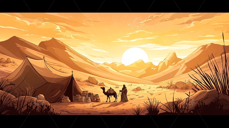 高清大图下载【趣麦麦图】金色沙漠骆驼商队