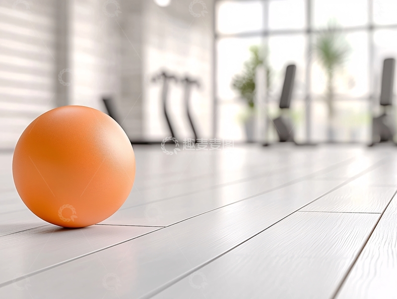 高清大图下载【趣麦麦图】橙色健身球在白色木地板上