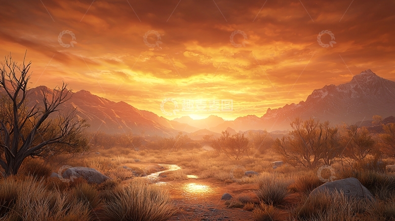 高清大图下载【趣麦麦图】金色夕阳下的山谷景色