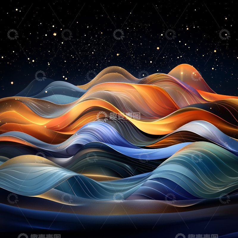 高清大图下载【趣麦麦图】抽象山脉星空背景