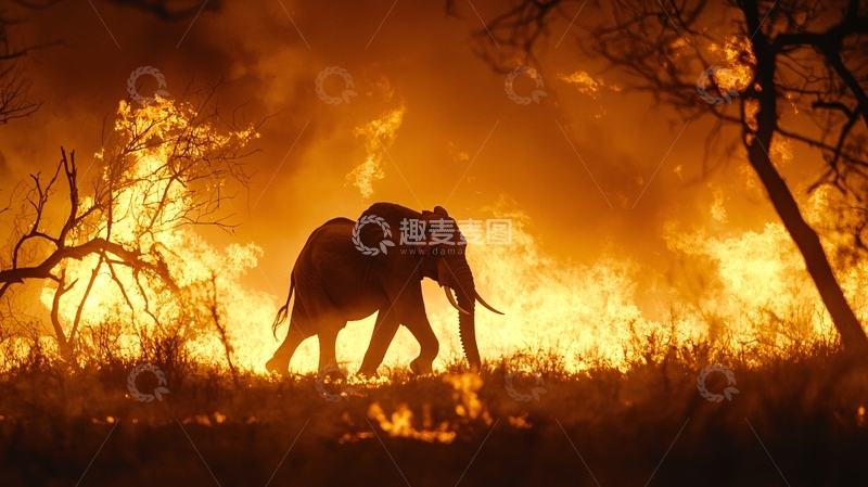 高清大图下载【趣麦麦图】火灾中的大象
