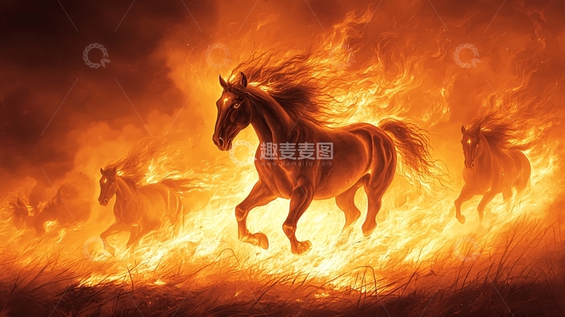 高清大图下载【趣麦麦图】火焰中奔跑的骏马