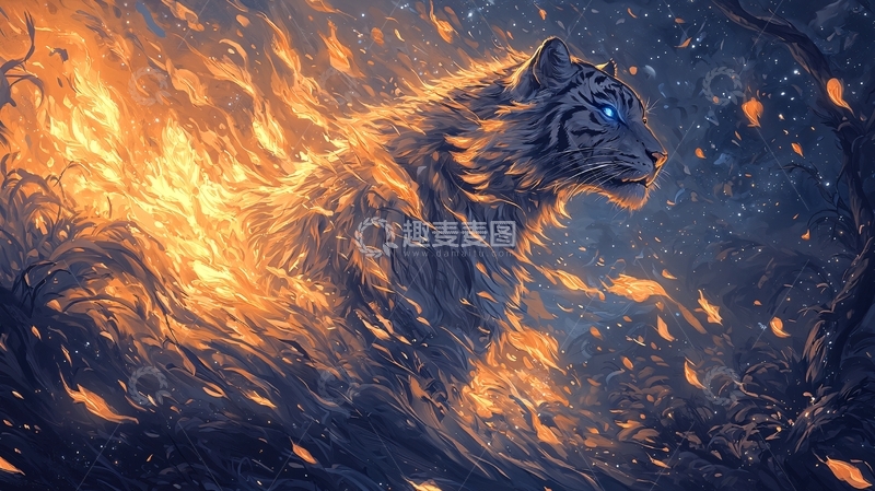 高清大图下载【趣麦麦图】燃烧的猛虎高清图片
