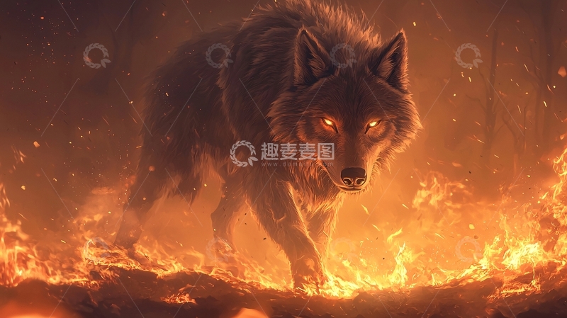 高清大图下载【趣麦麦图】火焰环绕的狼