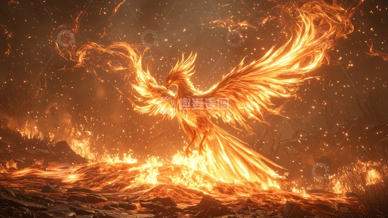高清大图下载【趣麦麦图】火焰中的凤凰浴火重生