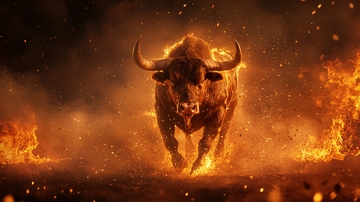 火焰燃烧的公牛向前冲