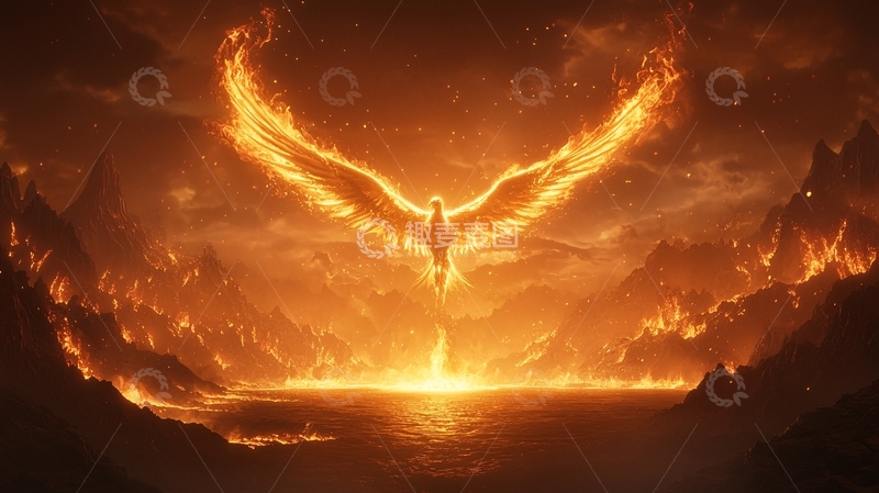 高清大图下载【趣麦麦图】火焰凤凰展翅高飞