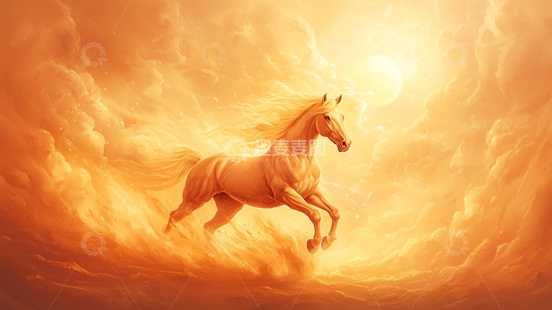 高清大图下载【趣麦麦图】奔腾的金色骏马