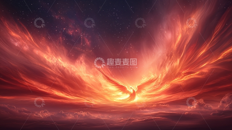 高清大图下载【趣麦麦图】火焰般的鸟在天空中