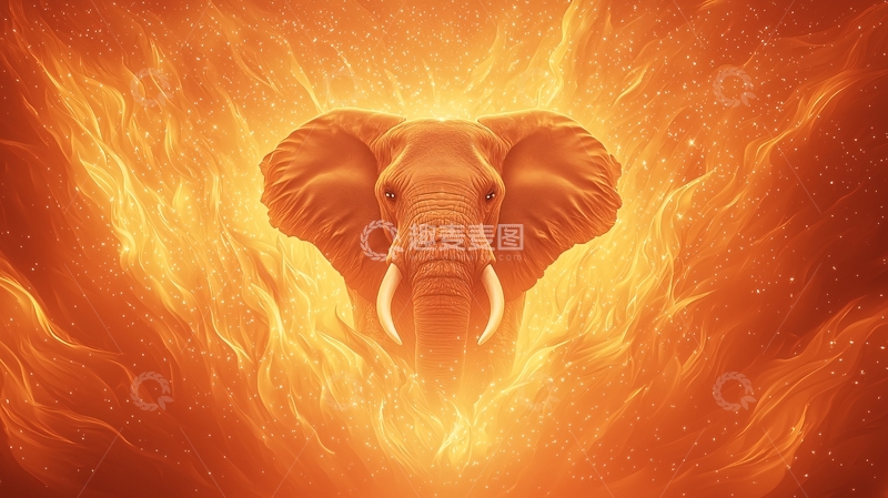 高清大图下载【趣麦麦图】火焰中的大象头部特写