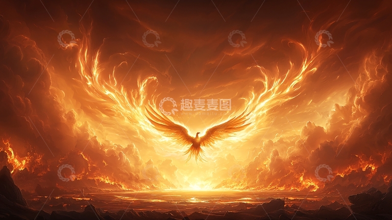 高清大图下载【趣麦麦图】火焰中的凤凰展翅高飞