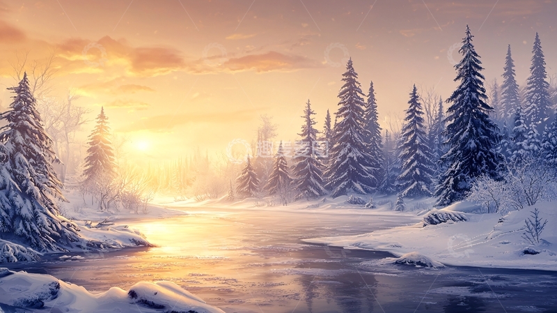 高清大图下载【趣麦麦图】冬日雪景与河流