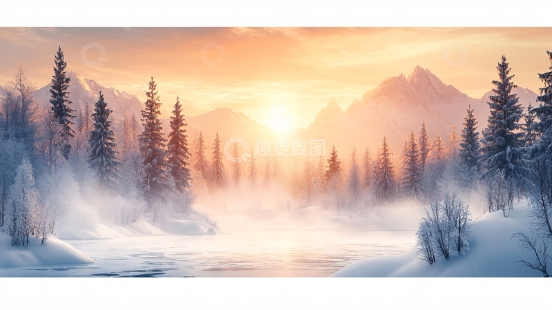 高清大图下载【趣麦麦图】冬日森林日出美景