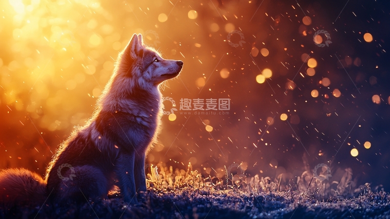 高清大图下载【趣麦麦图】仰望星空的狼