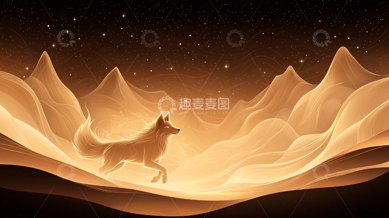 高清大图下载【趣麦麦图】金光山脉中的奔跑的狼