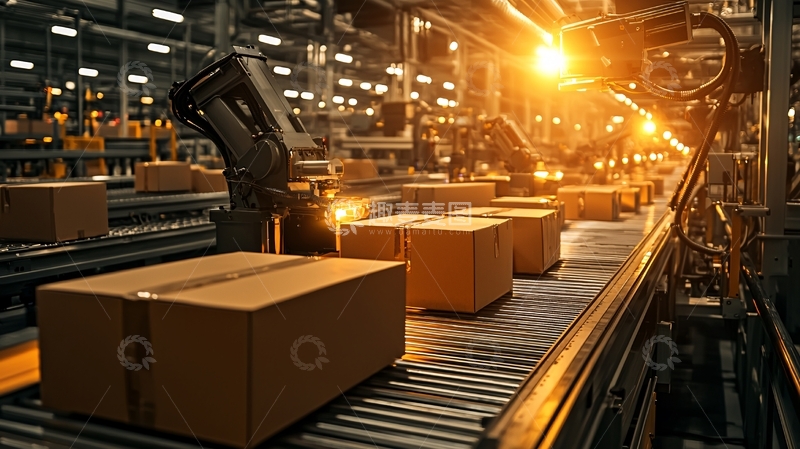 高清大图下载【趣麦麦图】纸箱在工业传送带上移动