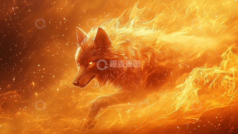 高清大图下载【趣麦麦图】火焰包裹的狼
