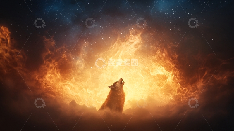高清大图下载【趣麦麦图】狼在火焰星云中嚎叫