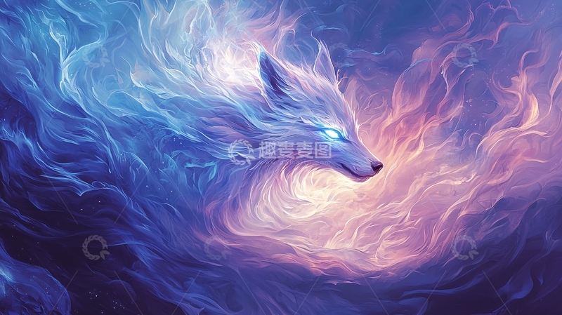 高清大图下载【趣麦麦图】漂浮在星云中的狼