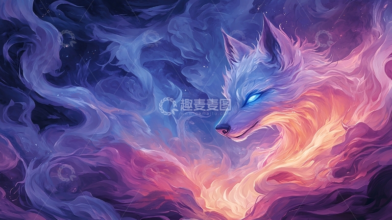 高清大图下载【趣麦麦图】奇幻色彩的狐狸烟雾缭绕
