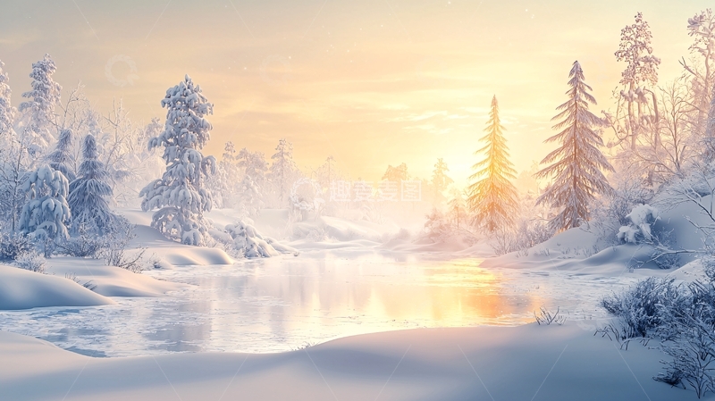 高清大图下载【趣麦麦图】冰雪覆盖的森林