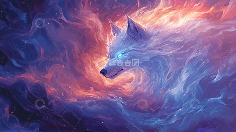 高清大图下载【趣麦麦图】星云环绕的狼头