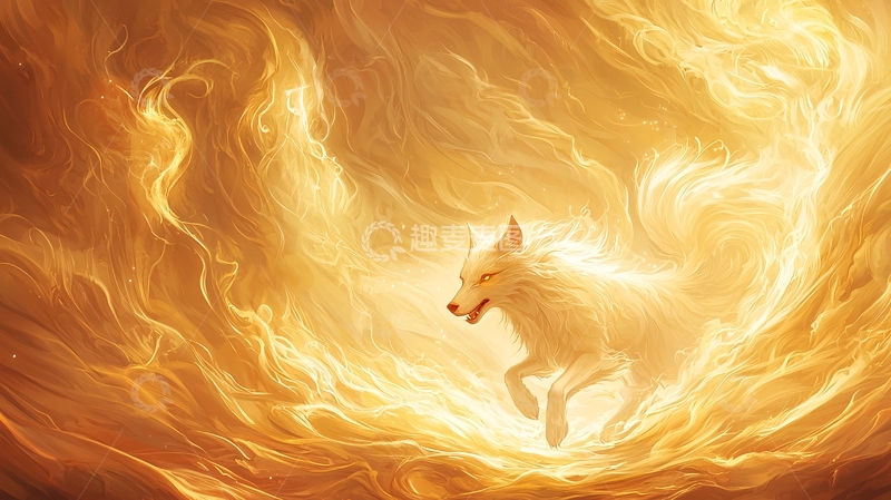 高清大图下载【趣麦麦图】火焰中的白狼