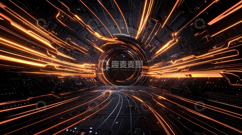 高清大图下载【趣麦麦图】光线汇聚的科幻通道