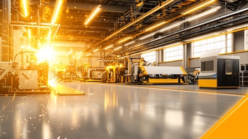 工业车间闪耀着金色光芒