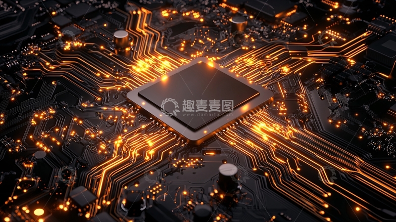 高清大图下载【趣麦麦图】芯片电路板发光特写