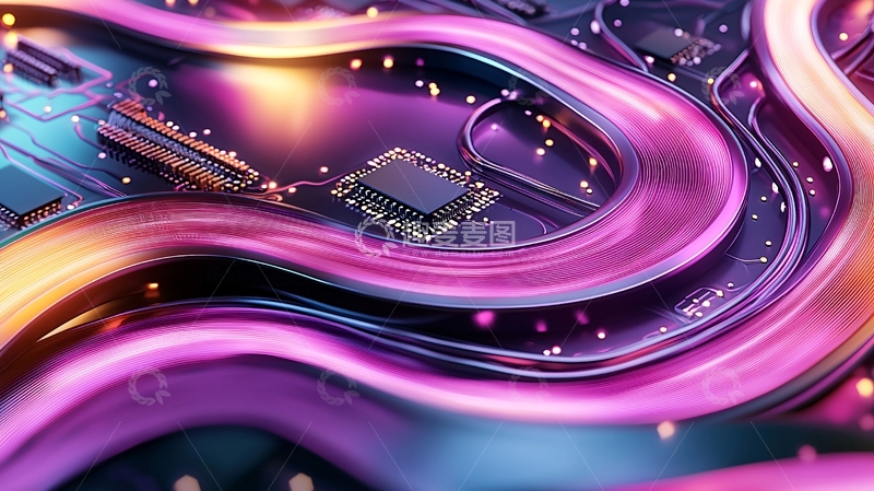 高清大图下载【趣麦麦图】芯片在紫色背景中流动