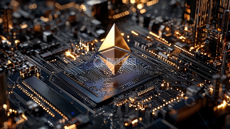 高清大图下载【趣麦麦图】金色以太坊置于电路板上