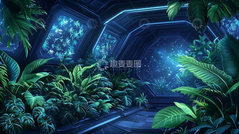 高清大图下载【趣麦麦图】未来科技感温室植物园
