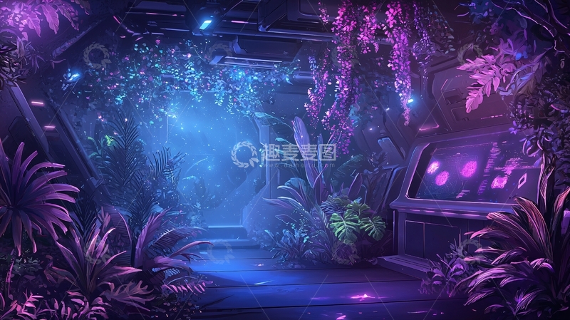 高清大图下载【趣麦麦图】梦幻紫蓝色植物场景