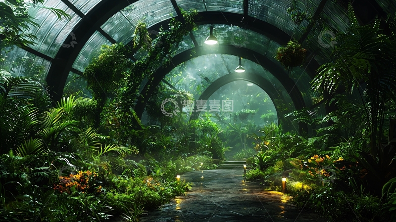 高清大图下载【趣麦麦图】植物覆盖的拱形通道