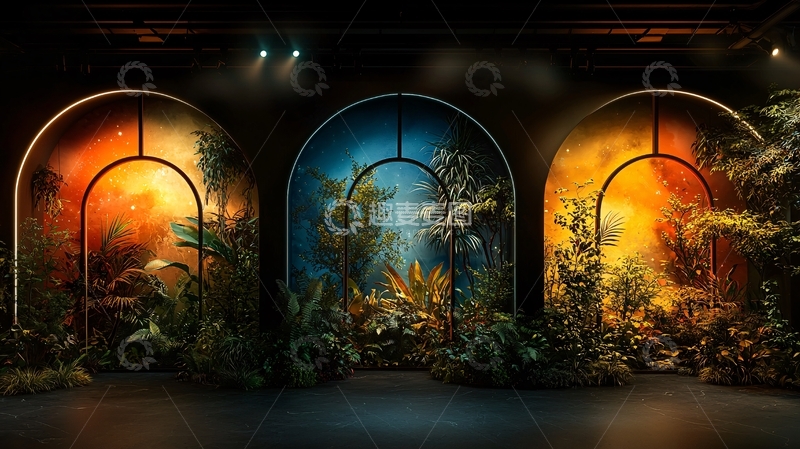 高清大图下载【趣麦麦图】彩色拱形门植物装饰