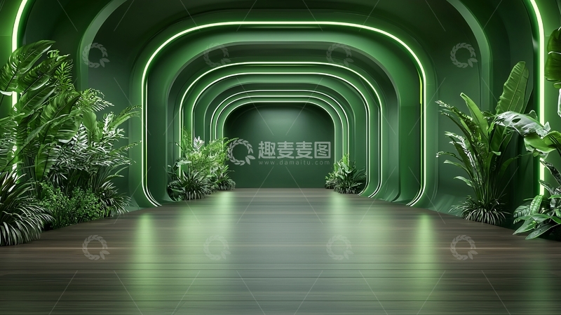 高清大图下载【趣麦麦图】绿色植物拱形通道