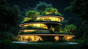未来感圆形绿色建筑