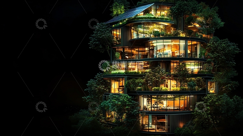 高清大图下载【趣麦麦图】树上的豪华夜间住宅