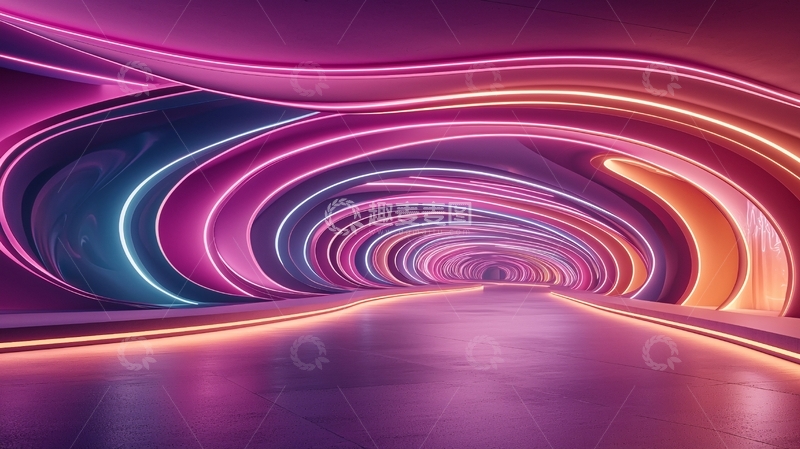高清大图下载【趣麦麦图】紫色霓虹灯光隧道